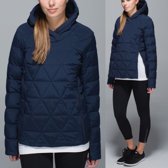 lululemon athletica Jackets & Blazers - Lululemon Fluffed Up Pullover Size 4 Navy Blue Goose Down Puffer Jacket hooded